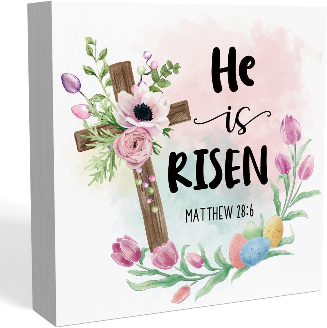 Wooden Box 7x7 Inch Rustic Easter Office Desk Decor - Cute He Is Risen ...