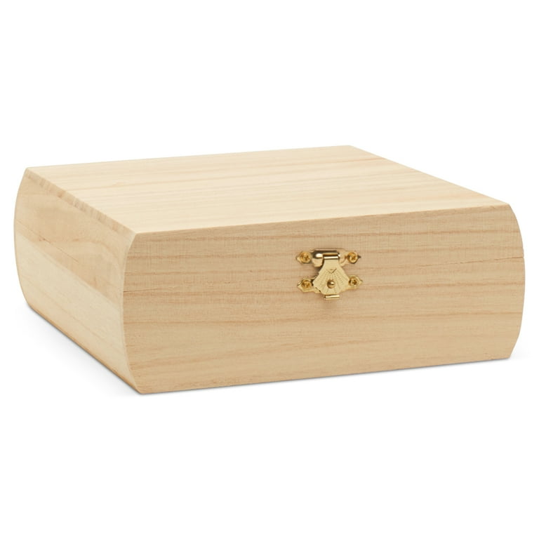 Wooden Box DIY Wood Box with Hinged Lid Square 7 Inches by 7