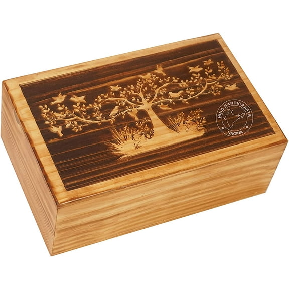 Wooden Box Funeral Cremation Urns for Human Ashes Adult Large - Burial Urns for Columbarium - Tree of Life Flying Bird (250 Cubic Inches, Tree)