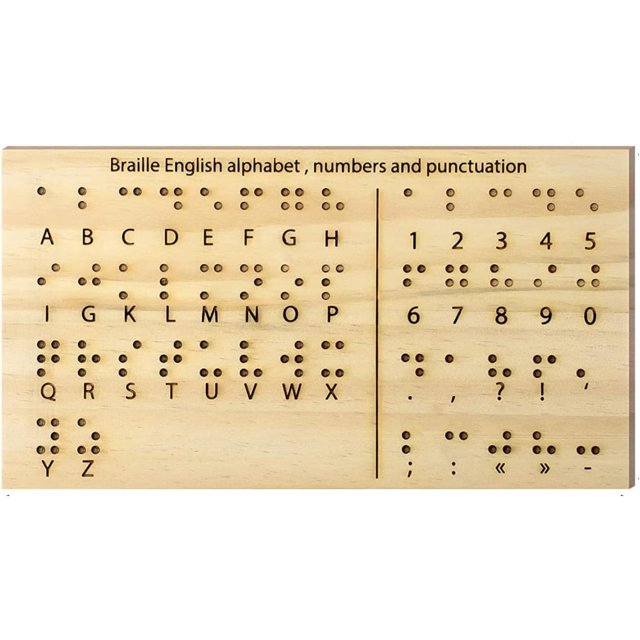Wooden Braille Alphabet Board Montessori Educational Tool with Carved