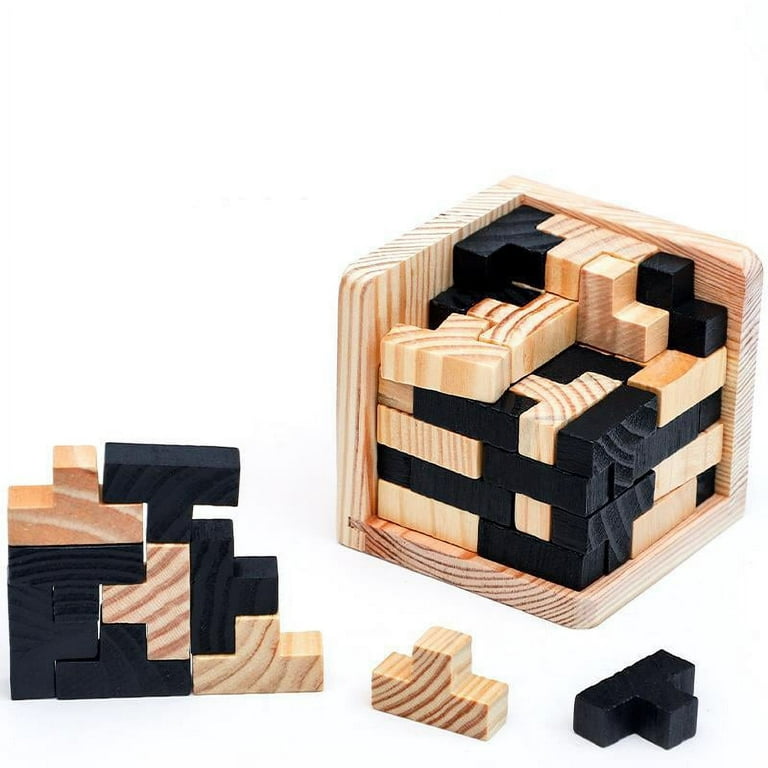  Wooden Brain Teaser Puzzle Cube: Cool Office Gadgets for Desk,  Block Puzzles & Cube Puzzle for Adults and Teens, Educational Toy, 54  T-Shaped Pieces