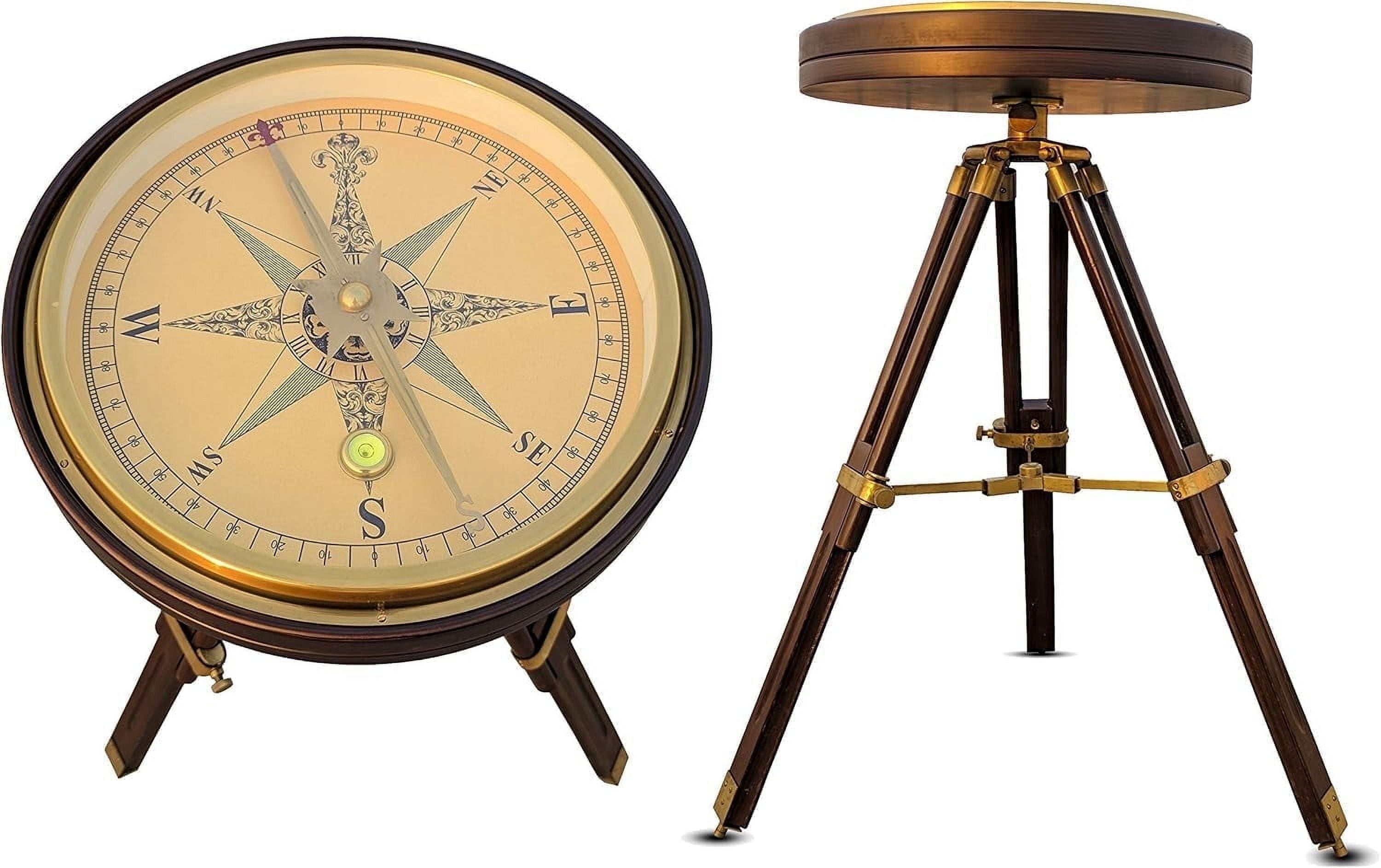 Nautical Brass and Wood Round Compass Side Table/End Table With ...