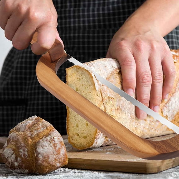 Wooden Bread Bow Knife Manual Bread Cutter Slicer with Comfort Grip Toast Saw Kitchen Tool for Cutting Cake Sandwich Cucumber