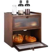 Wooden Bread Box for Kitchen Countertop, Large 2 Tier Bread Storage Organizer, Farmhouse Breadbox with Wave Acrylic Doors, Rustic Bread Keeper for Loaf, Bagel, Snack, Pantry Organization
