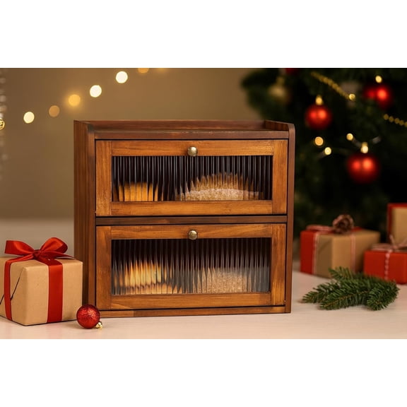 Wooden Bread Box - Large Capacity, Magnetic Closure, Acrylic Window, Reusable Pine Wood