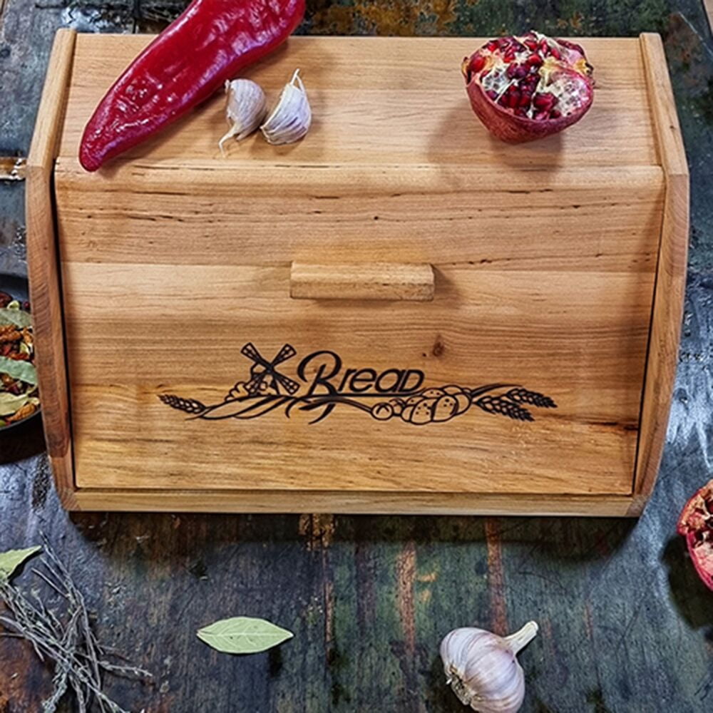 Wooden Bread Box with Cutting Board