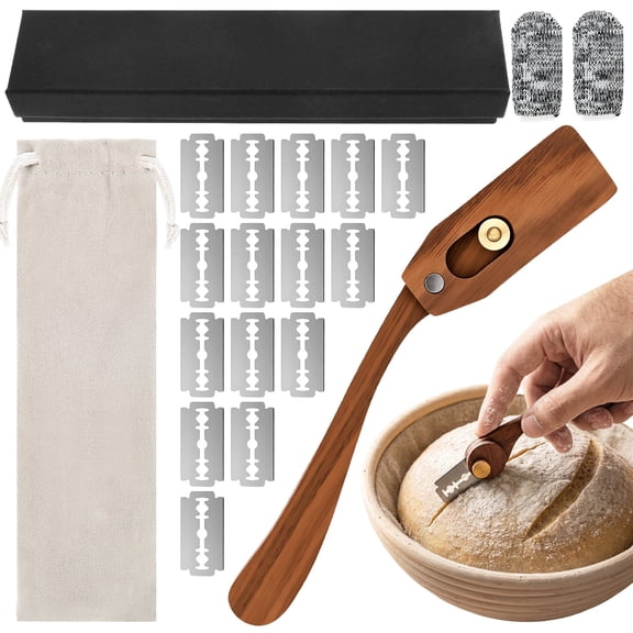Bread Lame, Dough Scoring Tool with Case Sourdough Scoring Tool with 15 Blades and Finger Guards, Solid Wood Bread Razor for Homemade Bread
