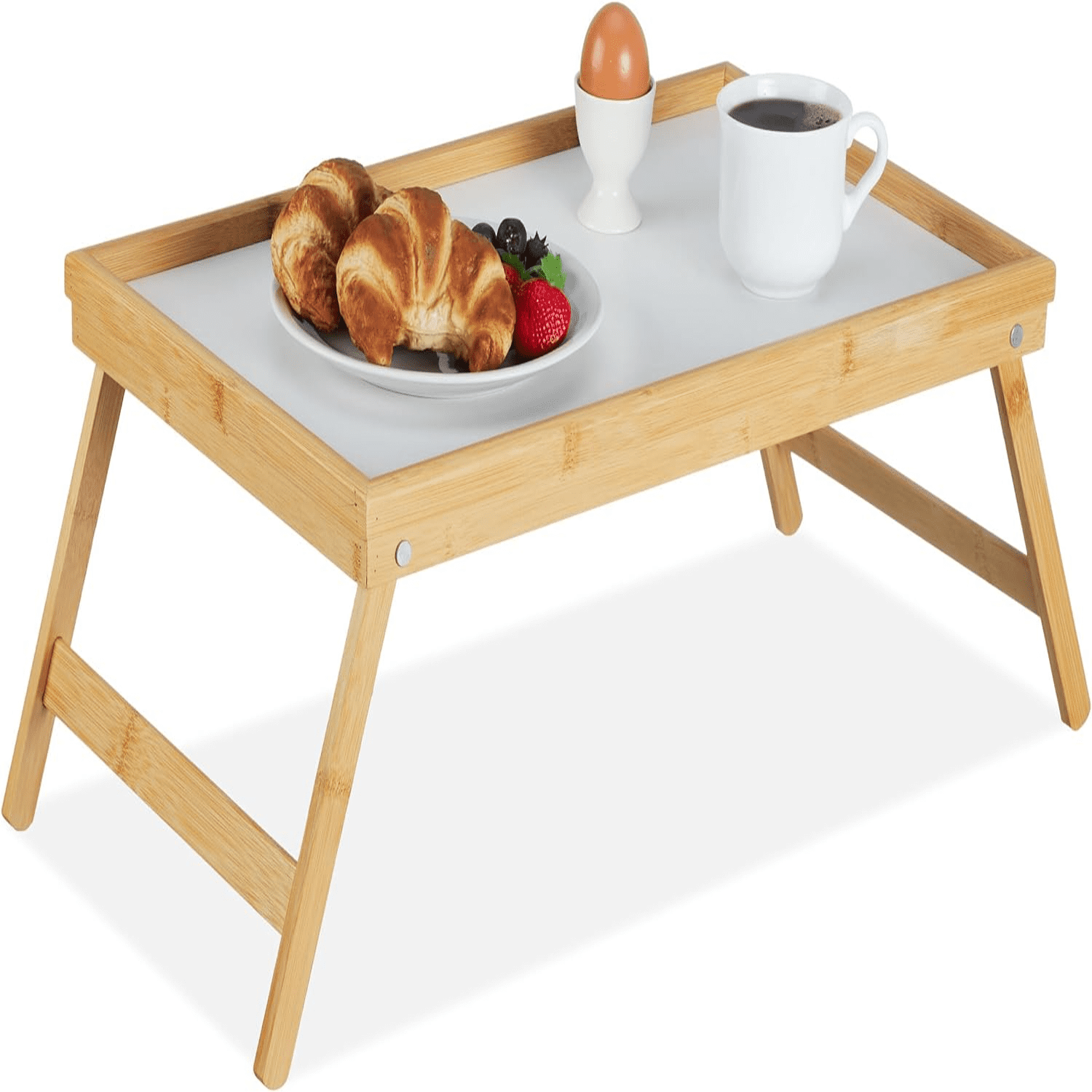 Wooden Breakfast in Bed Tray Serving Tray with Folding Legs w/Plastic