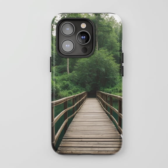 Wooden Bridge Forest For All iPhone Series Tough Phone Case Nature Green