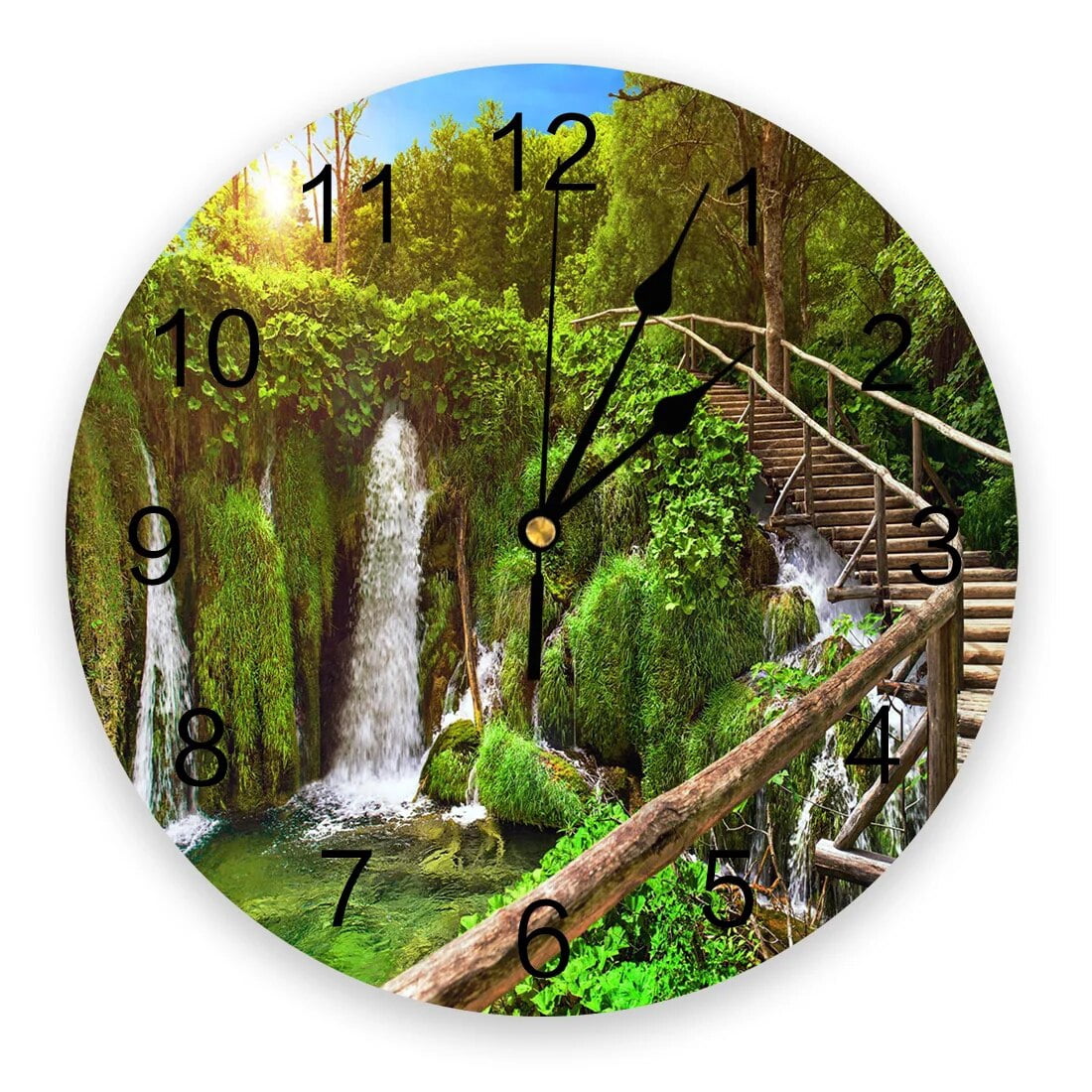 Clock Sencery Wooden Bridge Green Plants Spring Scenery Wall Clock Home Decor Bedroom ...