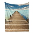 thumbnail image 1 of Wooden Bridge Soft Flannel Fleece Throw Blanket, Boardwalk to the Horizon Ocean Tropical Paradise Summer Coast Landscape, Cozy Plush for Indoor and Outdoor Use, 60" x 80", Multicolor, by Ambesonne, 1 of 5