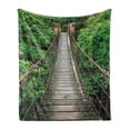 thumbnail image 1 of Wooden Bridge Soft Flannel Fleece Throw Blanket, Exotic Rope Walkway Through Treetops in Rain Forest Adventure Nature Photo, Cozy Plush for Indoor and Outdoor Use, 70" x 90", Multicolor, by Ambesonne, 1 of 5