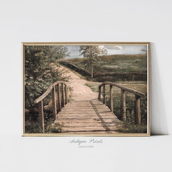 Wooden Bridge Vintage Wall Art, Countryside, Farmhouse Wall Decor, Antique French Country, Poster, Unframed Poster Size 8x12