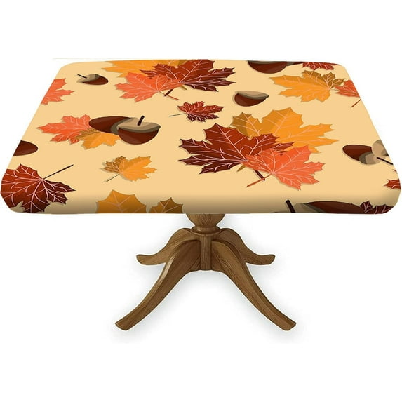 Wooden Brown Square Fitted Tablecloth, Wood Rustic Planks Barn Door Dust & Wrinkle Proof Elastic Edge Table Cover, for Spring Summer Fall Picnic Party Use, Fits to 30x30 in Table