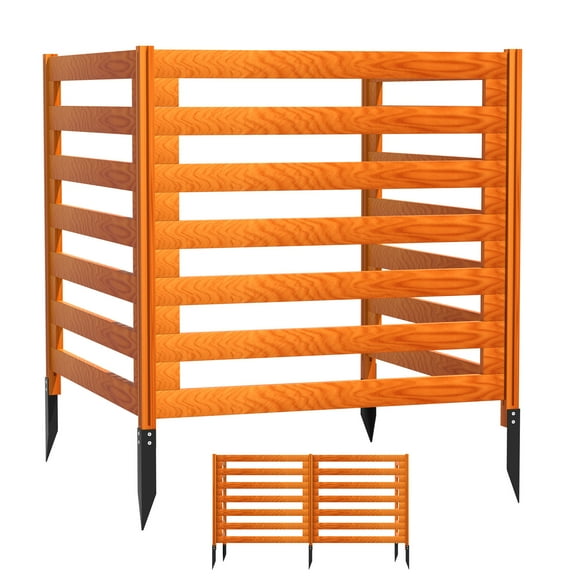 Wooden Brown Wood Air Conditioner Fence Panels with 4 Metal Stakes, 3 Panels 36" Privacy Screens, Equipment Enclosure for Trash Can, Yard, Deck, Outdoor