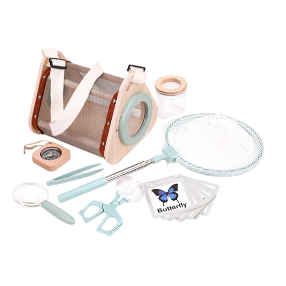 Wooden Bug Catcher Kit for Kids, 16-in-1 Outside Toys for Toddlers STEM Outdoor Explorer Set with 3-Way Observation Habitat, Butterfly Net, Magnifying Glass, Educational Gift for Boys Girls Ages 3-8