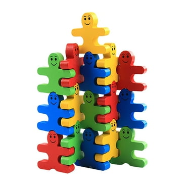 Wooden Building Blocks for Toddlers for 1-3 Year Old, Cartoon Balance Little People Stacking Blocks, Puzzle Shaped Block Set, Fun Creative Building Blocks Stacking, Christmas Birthday Holiday Gift