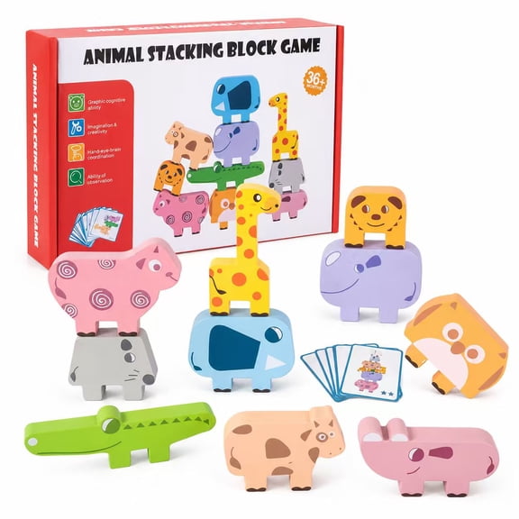 Wooden Building Blocks for Toddlers, Educational Stacking Blocks Set for Kids, Classic Natural Wood Shapes for Montessori Learning and Fine Motor Skills Development