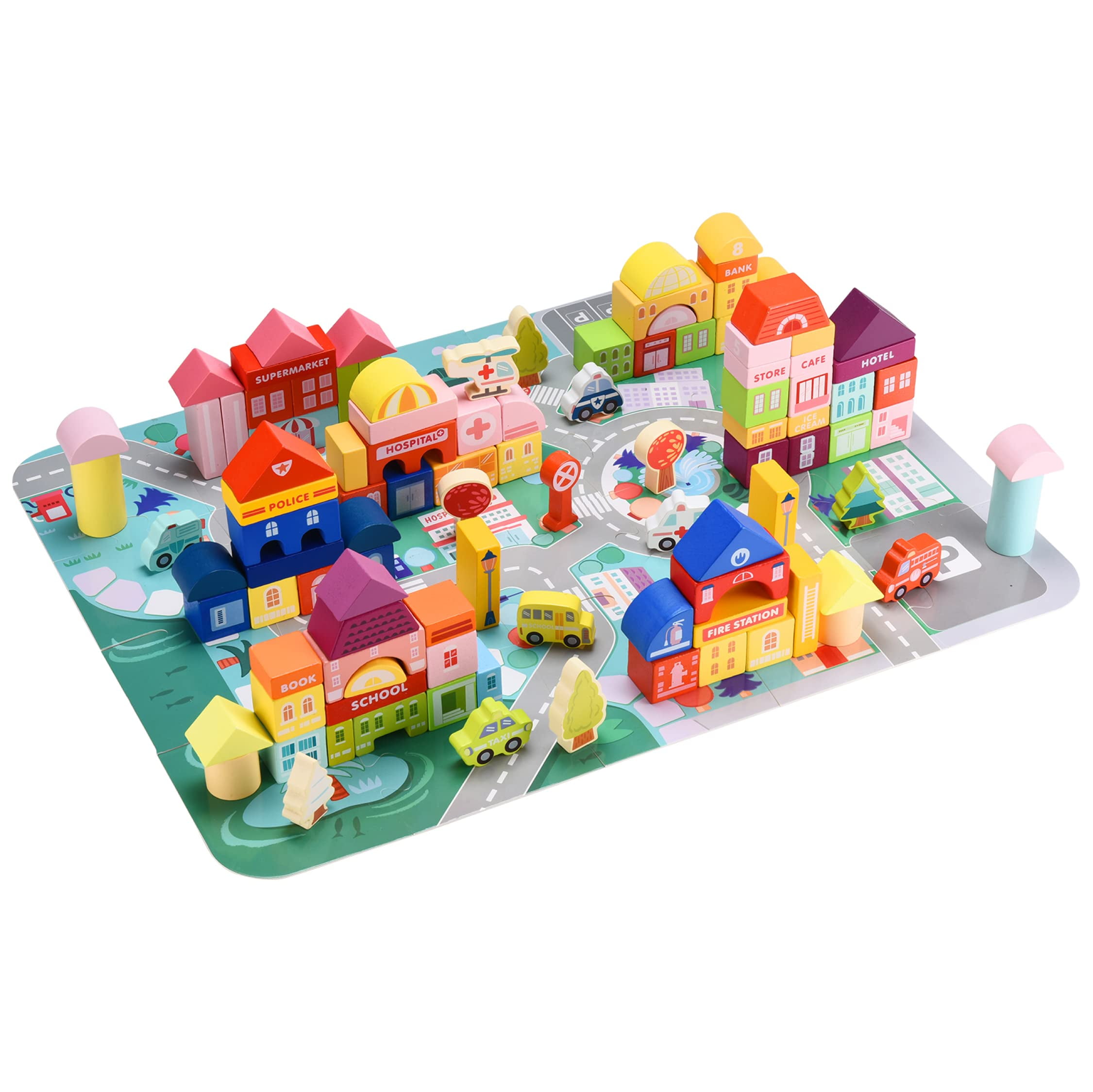 Wooden Building Stacking Blocks Set for Kids, Toddlers & Children - Building