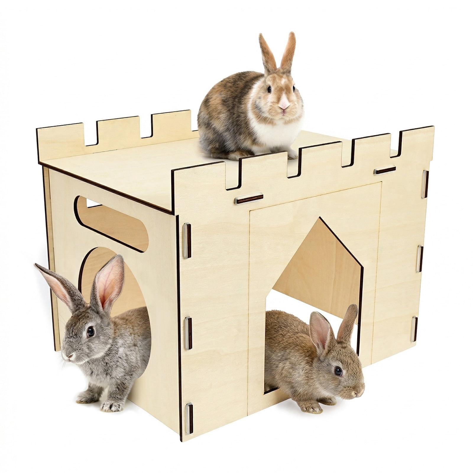 Wooden Bunny Castle House Easy Assembly Large Rabbit Hideout House Detachable Rabbit Castle Playhouse for Guinea Pig Chinchilla