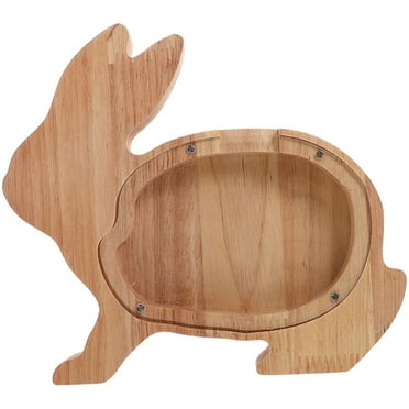 Wooden Bunny Coin Bank Animal Money Box for Savings and Decor