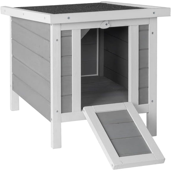 Wooden Bunny House Rabbit Cat Hutch, Feral Cats Outdoor Weatherproof Rabbit Hutch w/Ramp, Lockable Doors, Openable Top, Small Pet House for Rabbits, Bunnies, Guinea Pigs, 16.5" x 20.5" x 17.3"
