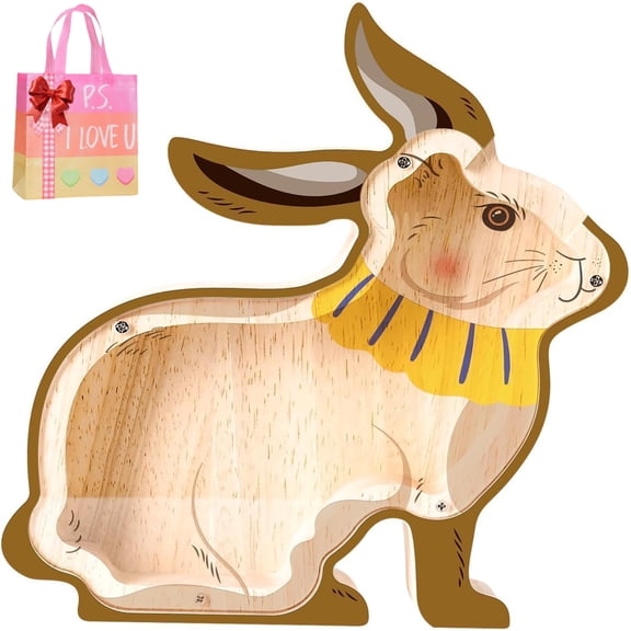 Wooden Bunny Piggy Bank for Kids, Unbreakable Wooden Coin Bank for Kids, Cute Easter Cashbox Money Bank for Girls, Boys, Bunny Rabbit Bank for Birthday Gifts, Piggy Bank Toy for Girls, Boys