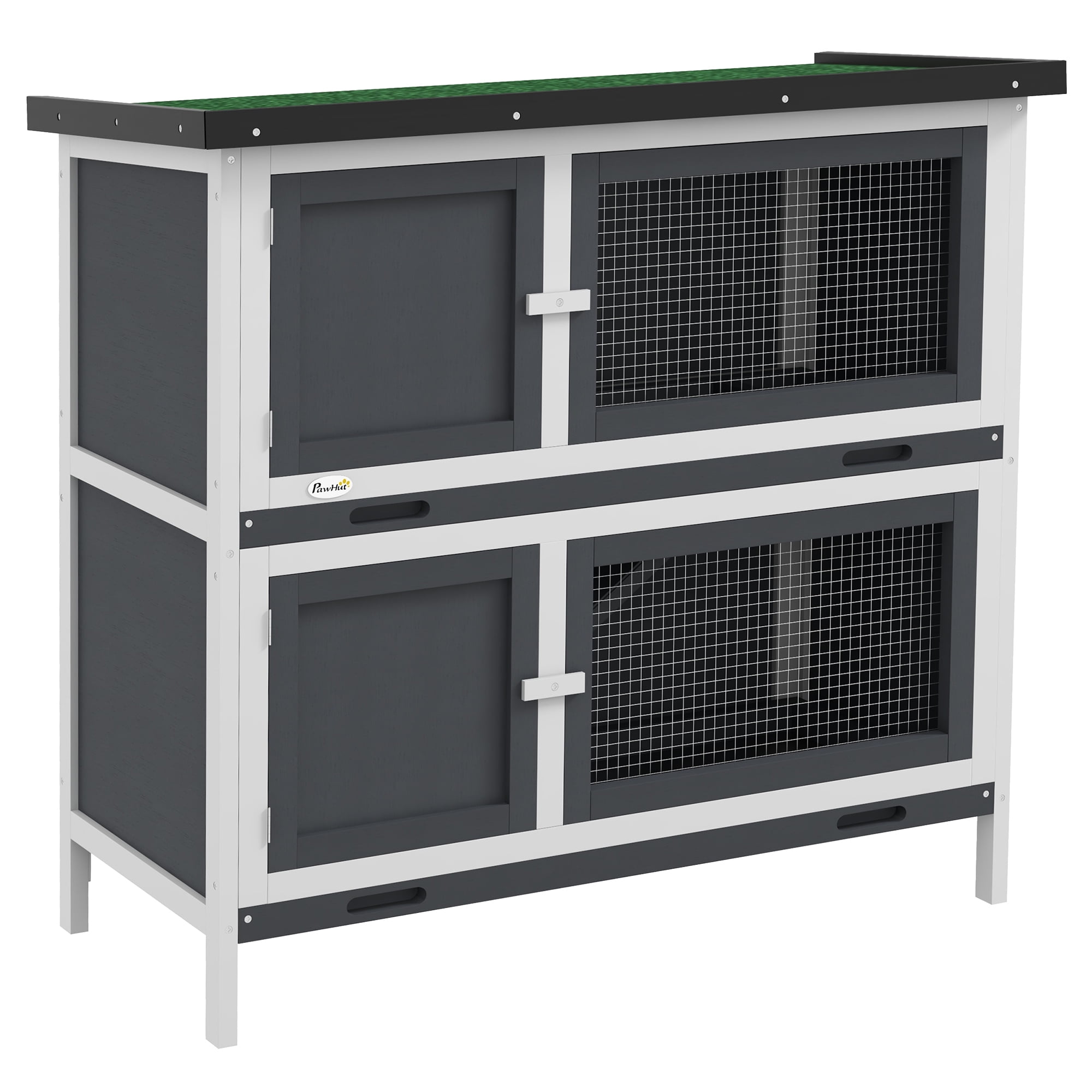 Wooden Bunny Rabbit Hutch, Small Animal Habitat with Ramp, Removable Tray & Weatherproof Roof, Indoor Outdoor, Gray