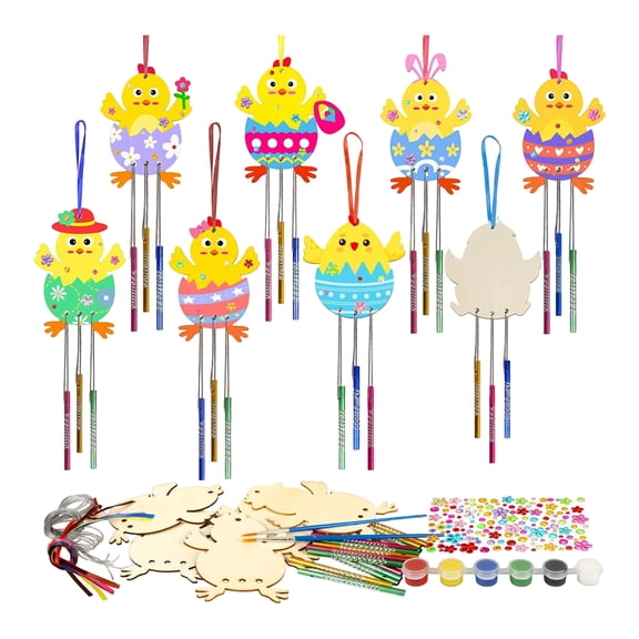 Wooden Bunny Wind Chime Craft Kit for Kids DIY Easter Rabbit Hanging Decoration with Wind Chime Tubes Stickers and Twine Suitable for Indoor Outdoor Craft Activities