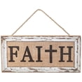thumbnail image 1 of Wooden Burlap Faith Cross Sign - 12.5" x 6", Christmas Decoration, Rustic White Wood and Burlap Easter Wall Decor, Christian, Church, Jesus, Lord, Wreath, Home, Kitchen, 1 of 2