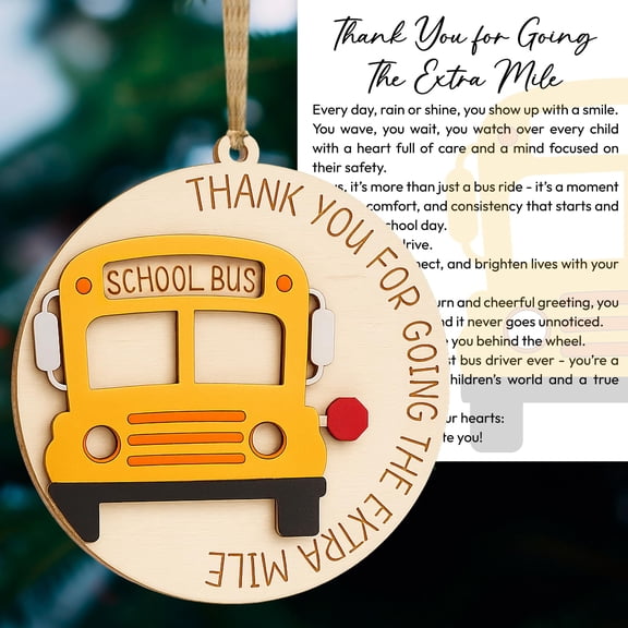 Wooden Bus Driver Ornament Christmas Appreciation Gift for School Bus Drivers, End of Year or Retirement Keepsake for School Staff