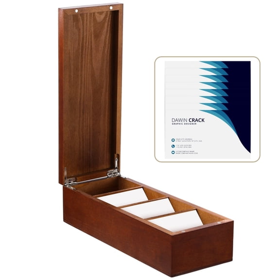 Wooden Business Card Holder, 4-Compartment Card Storage Box, Business Card Organizer, Desktop Divided Index Card Box for Office, Home, 11.14.43"