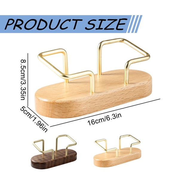 Wooden Business Card Holder, Solid Wood Metal Desk Display Stand