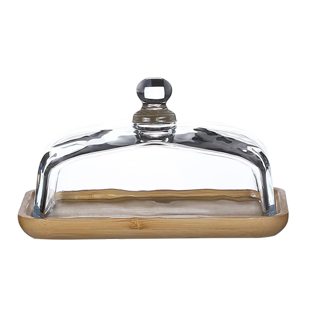 Wooden Butter Dish With Clear Glass Lid, Stylish Rectangular Display Tray, For Butter, Block Of Cream Cheese, Serving Dish, Vintage Kitchen Accessory