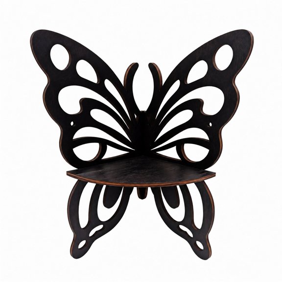 Wooden Butterfly Corner Floating Shelf, Black Cutout Crystal Holder Wall Display Ledge for Healing Stones, Essential Oils, Succulents, Living Room, Bedroom, and Gothic Boho Home Decor (Matte Black)