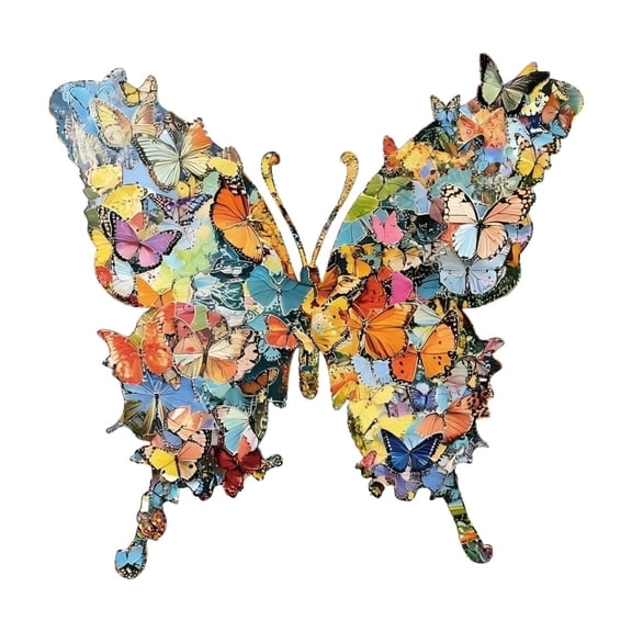 Wooden Butterfly Shaped Jigsaw Puzzle, 3D Unique Animal Puzzle with Irregular Pieces, Family Interactive Game,Decorative Art Puzzle for Home-Piggy Bank