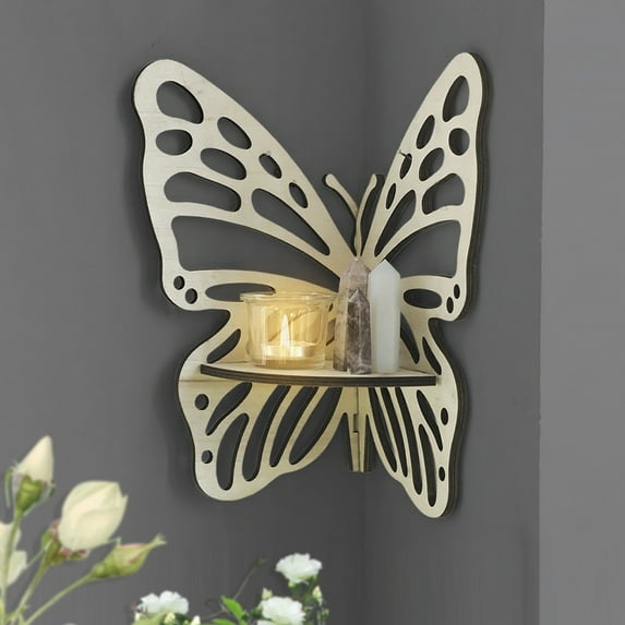Wooden Butterfly Wall Shelf with Hollow Design, Decorative Storage Rack for Home Organization and Decor