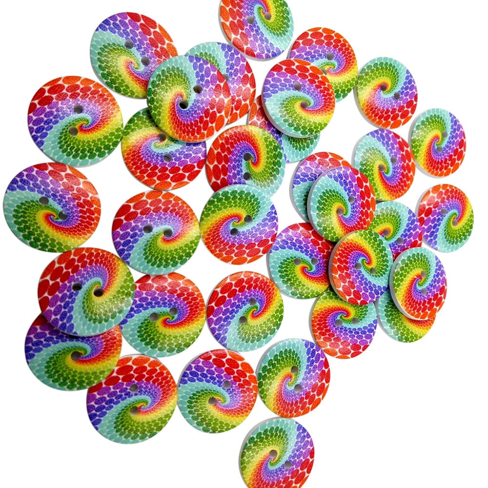 Wooden Buttons Large 100pcs Rainbow Pattern 2 Holes Wooden Buttons