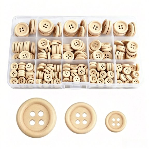 Wooden Buttons with Box 3 Size Handmade for Clothes Sewing DIY Craft(255 Pcs)