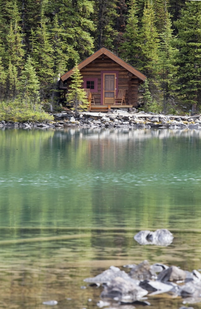 Wooden Cabin Along A Lake Shore Canvas Art - Michael Interisano Design Pics (24 x 38)