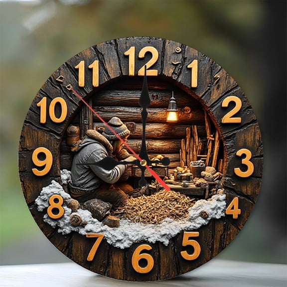Wooden Cabin Craftsman Wall Clock 10-Inch Silent Wooden Wall Clock, Battery Operated (AA Batteries Not Included), Artistic Home Decor
