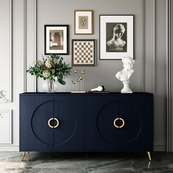 Wooden Cabinet For Kitchen With Adjustable Shelves 4 Door Sideboard Matte Lacquered Finish Dining Room And Living
