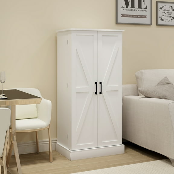 Wooden Cabinets 50" LED Kitchen Pantry Cabinet,Freestanding Buffet Cupboards Sideboard with 2 Doors with Racks and 2 Adjustable Shelves for Kitchen, Living Room and Dinning Room-White,Living Room Ca