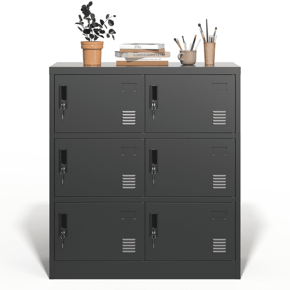 Wooden Cabinets, 6-Door Employee Storage Locker, Metal Lockers for Office, Gym, School, and Homewith Card Slot (Black), Black Living Room Cabinets,Metal Cabinets With Doors