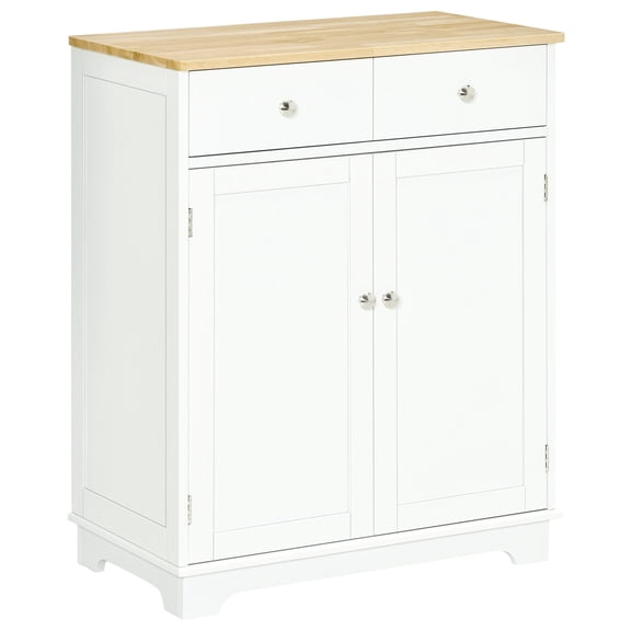 Wooden Cabinets, HOMCOM Sideboard Buffet Cabinet, 2-Doors Door Kitchen Cabinet, Coffee Bar Storage with 2 Drawers, Adjustable Shelf for Living Room and Hallway, White, White Living Room Cabinets