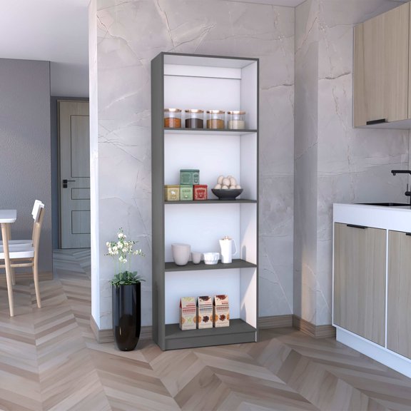 Wooden Cabinets, Home Bookcase with 4-Shelf Modern Display Unit for Books and Decor -Matt Gray / White -Office, Multi Living Room Cabinets,Particle Board Cabinets With Doors