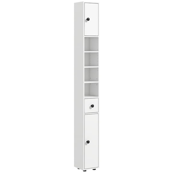 Wooden Cabinets, Kleankin 71" Tall Bathroom Storage Cabinet, Narrow Toilet Paper Cabinet with Open Shelves, 2 Door Cabinets, Adjustable Shelves for Kitchen, Hallway, Living Room, White