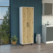 Wooden Cabinets, Multistorage Cabinet 71"H, Five Internal Shelves, Two Doors, White/Macadamia, Multicolor Living Room Cabinets,Particle Board Cabinets With Doors