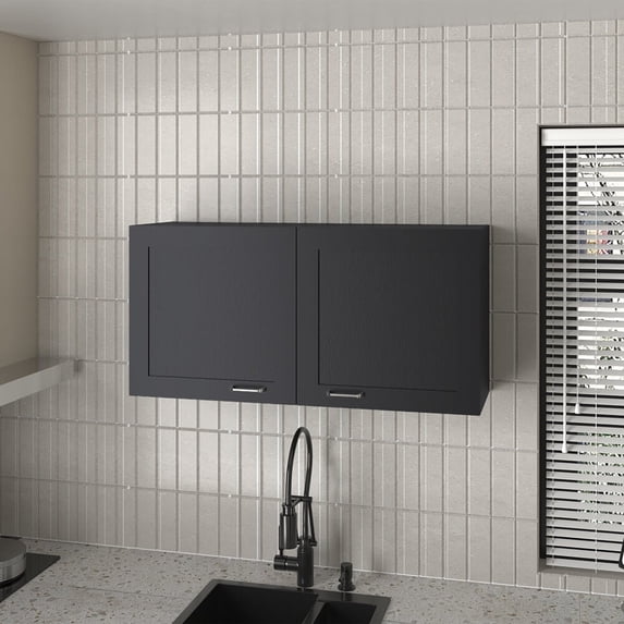 Wooden Cabinets, Utica Wall Cabinet, Kitchen, Black, Black Living Room Cabinets,Engineered Wood Cabinets With Doors, Furniture Primary Living Space Cabinets