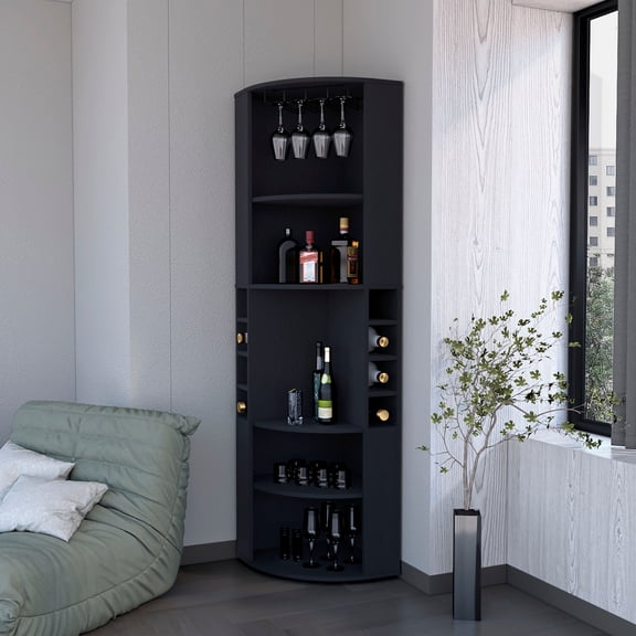 Wooden Cabinets, Wenge 5 Large Shelves Corner Bar Cabinet, Wenge Living Room Cabinets,Wood Cabinets With Doors, Furniture Primary Living Space Cabinets